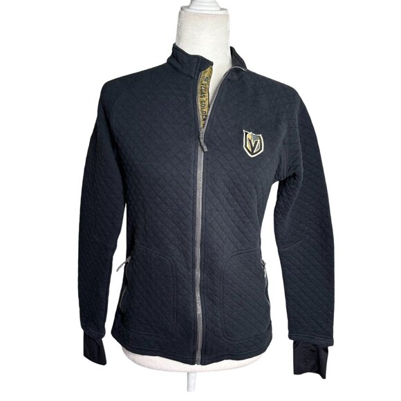 Vegas Golden Knights Quilted Full Zip Jacket Medium Black Pockets Embroidered - Picture 1 of 6